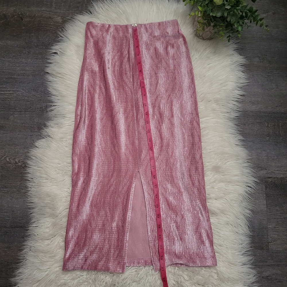 UO Kimmy Velvet High-Rise Pink Midi Skirt size XS - Picture 4 of 13